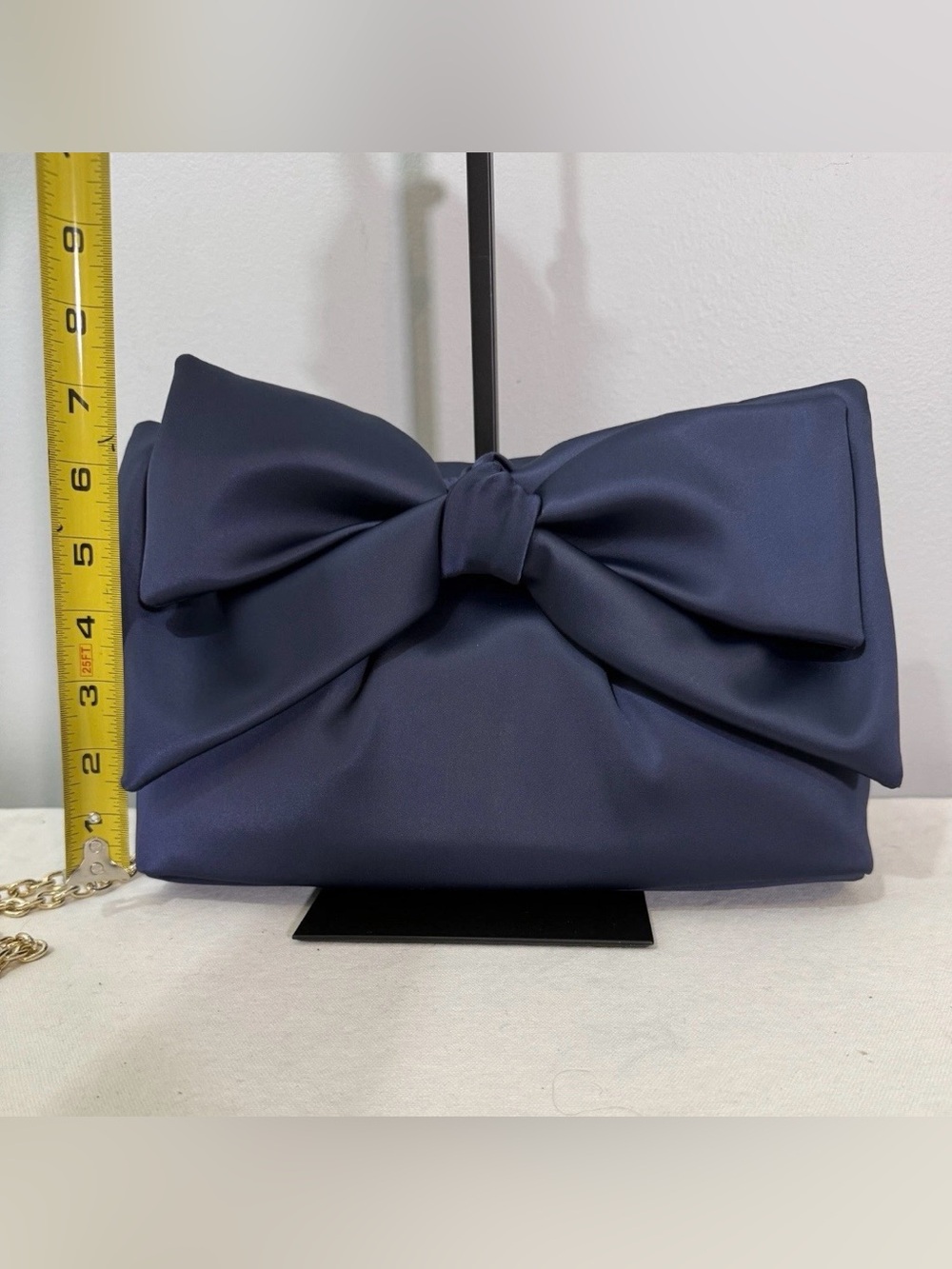 Mark & Graham Navy Satin Bow Crossbody Bag Clutch Purse Convertible - Picture 14 of 16